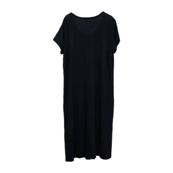Old Navy T Shirt Maxi Dress 3X Black SS Linen Blend Slits Pullover Goth Cottage - Picture 15 of 15
